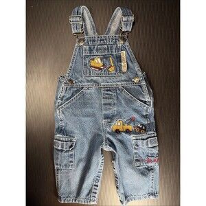 Vtg Y2K Denim Carpenter Overalls 12M Embroidered Jean Bibs Builder Construction